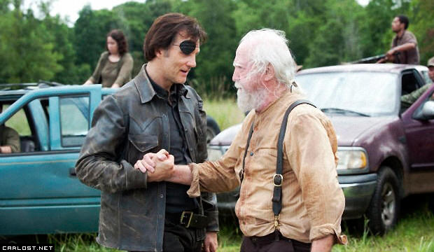 David Morrissey y Scott Wilson en el set de The Walking Dead 4x08