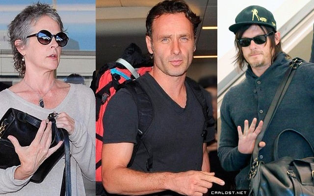 Melissa McBride, Andrew Lincoln y Norman Reedus en LAX