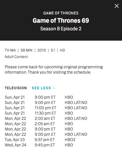 Detalle del episodio 8x02 de Game of Thrones, episodio número 69