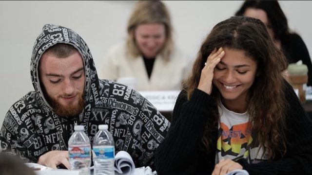 Angus Cloud y Zendaya en la lectura del guión de la segunda temporada de Euphoria