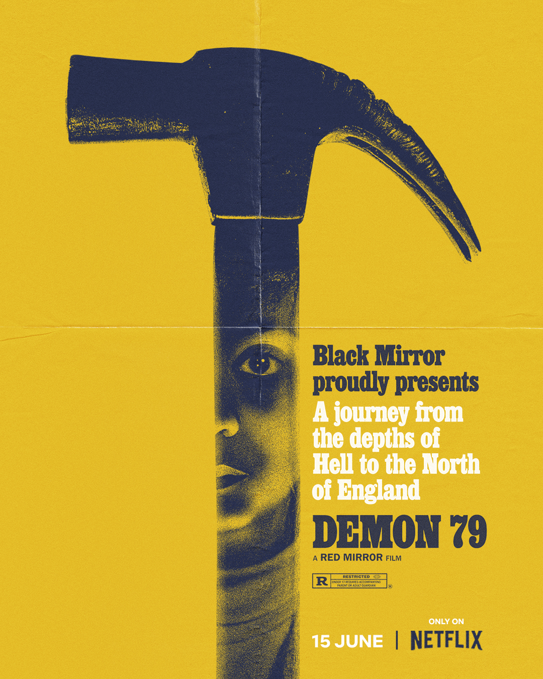 Póster promocional de la película Demon 79 - Black Mirror Temporada 6 (2023)
