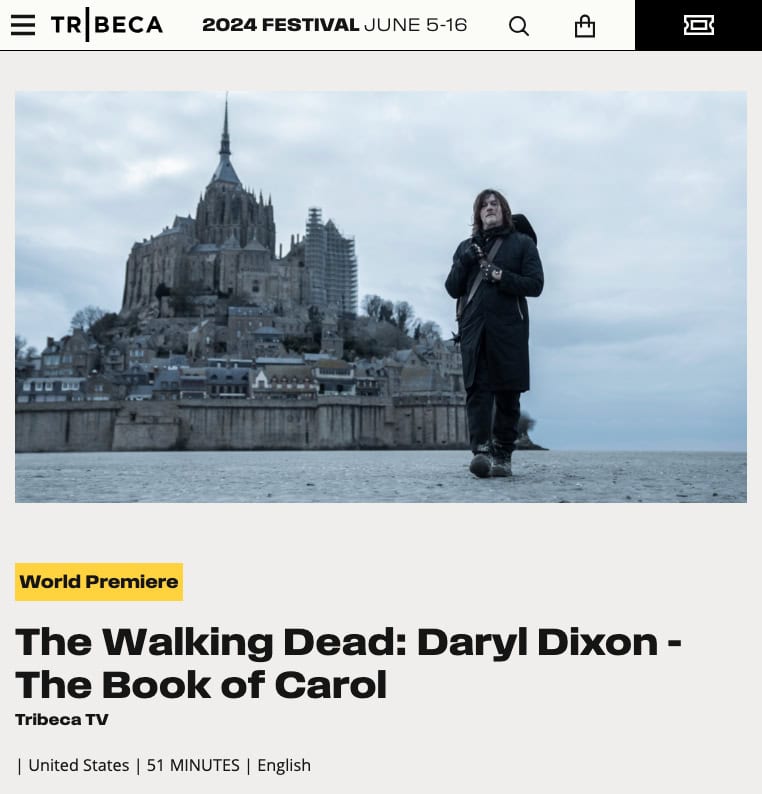 Captura de The Walking Dead: Daryl Dixon - The Book of Carol en el sitio oficial del Tribeca Film Festival