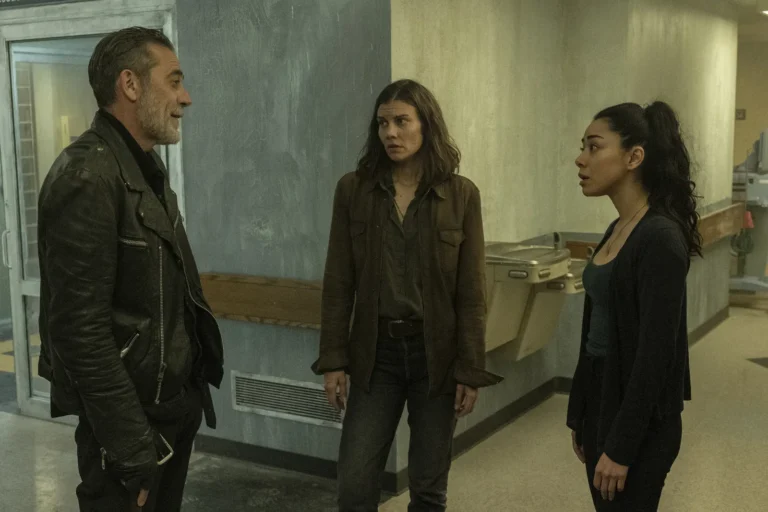 Negan (Jeffrey Dean Morgan), Maggie (Lauren Cohan) y Renata (Aimee Garcia) en The Walking Dead: Dead City 3x02