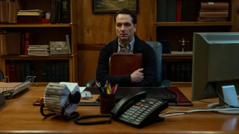 Matthew Rhys como el alcalde Tom Loftis en "Widow’s Bay", disponible en Apple TV.
