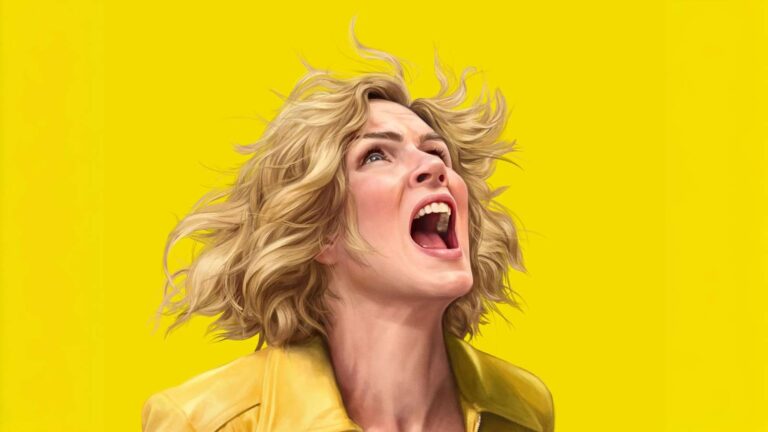 Carol Sturka (Rhea Seehorn) grita con la boca abierta en el póster oficial de Pluribus, la serie de Apple TV+ ganadora del Emmy 2026